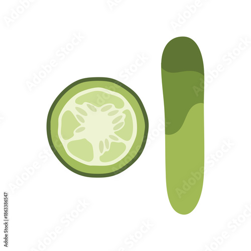 Fresh Green Cucumber Vegetable Slice and Whole Healthy Produce.