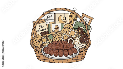 Eid Mubarak Gift Basket with Dates and Sweets.