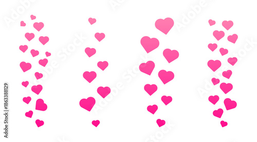 Social media likes flying up for stories and live streams. Heart icons for social media UI. Vector illustration isolated on transparent background. Digital marketing, engagement and feedback concept.