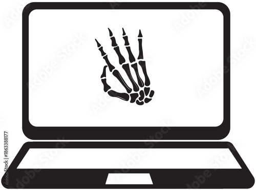 Laptop Screen Showing Skeleton Hand Gesturing Okay