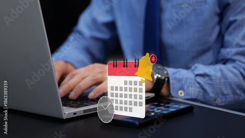 Fotografía Businessman with calendar and clock animation over smartphone for time managemen