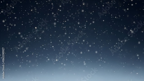 Magical snowfall over a serene dark blue gradient sky winter background