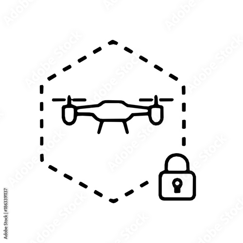 UAV geofencing boundary safety zone rounded icon (vector)