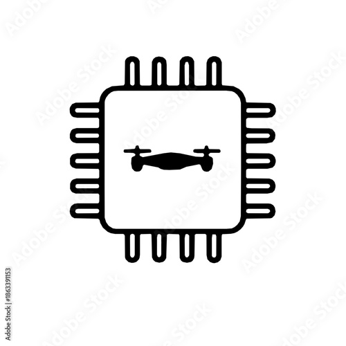 Edge AI drone onboard processing rounded outline icon (vector)