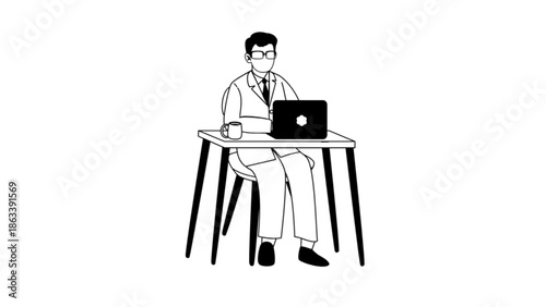 Vector illustration business man working with laptop