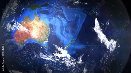 View of Auckland city location on Earth map from space