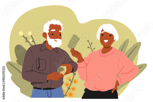 Homeopathic and herbal remedies to support senior wellness and vitality vector illustration