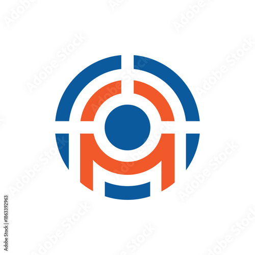 This is a logo design that depicts an initial letters A target mark shape in blue and orange color and in simple geometric style.