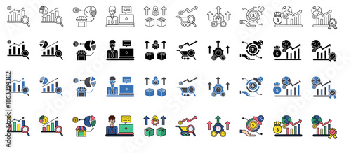 bussines icon set. Related to business and investment Mixed Vector Illustration. outline, fill color, glyph and Linear icon collection. Editable stroke. Vector illustration