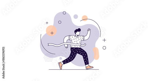 Runner crossing the finish line achieving success and victory in race.