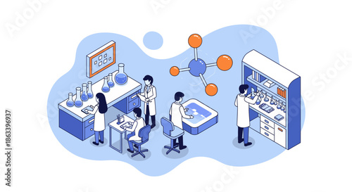 Scientists working in a modern laboratory conducting experiments and research.