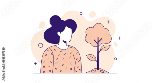 Woman and tree illustration concept of nature environment and growth.