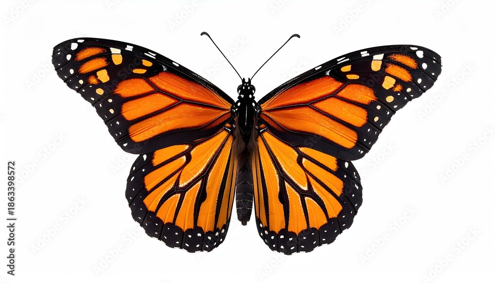 Obraz premium Orange and Black Monarch Butterfly on White Background