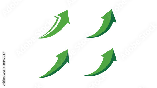 Four green arrows pointing upwards on a white background, symbolizing growth and progress