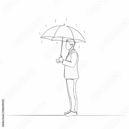 Sheltered Under a Canopy: A lone individual stands in a light rainfall, a classic umbrella providing shelter.