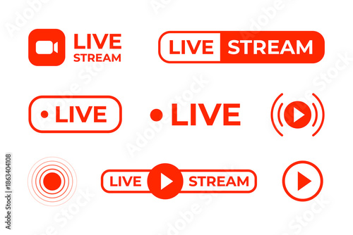 Live stream button vector icons collection
