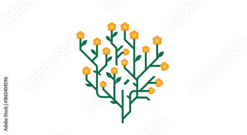 yellow flowers on green stems isolated on white background