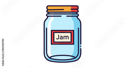 jar with jam label on table