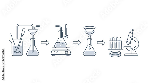 Scientific laboratory equipment and experiment process illustration