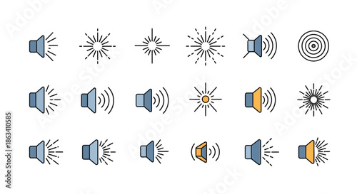 Collection of Speaker Icons with Sound Waves.