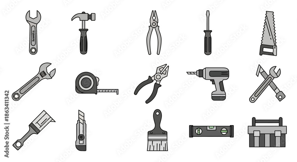 Fototapeta premium Collection of Various Hand Tools Icons.