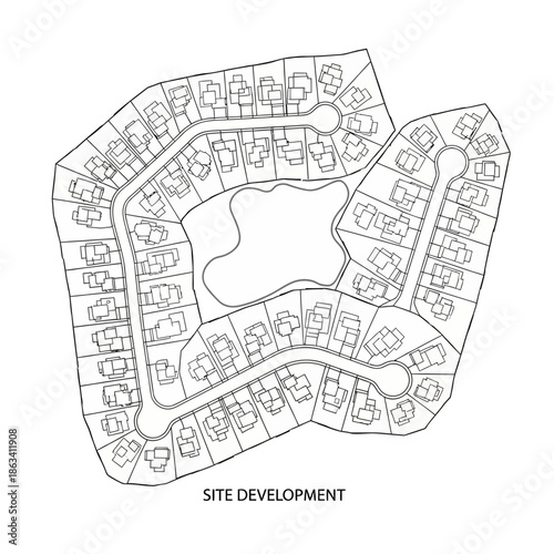 Aerial Site Plan Residential Neighborhood Layout with Homes.