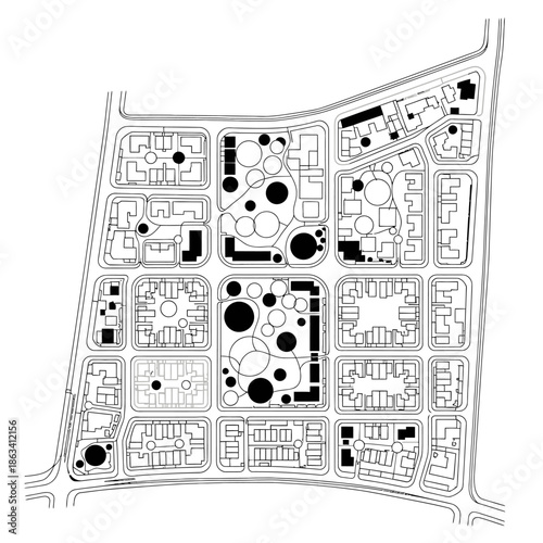 Urban Planning Map City Block Design Architectural Layout Site Plan.