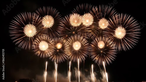 Spectacular fireworks lighting up the night sky with vibrant golden sparks, evoking feelings of joy and celebration.