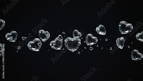 Sparkling Heart Crystals on Black Backdrop – Romantic, Elegant, for Valentine's, Wedding Concepts and Luxury Designs
