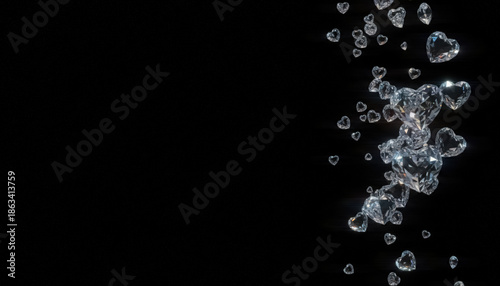 Floating Heart-Shaped Bubbles – Sparkling Love & Romance Imagery on black background, Perfect for Valentine's Day Projects, Wedding Designs, and Romantic Messages
