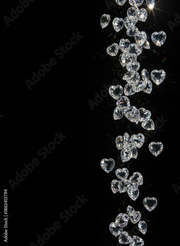 Sparkling Heart-Shaped Gems on black background – Love, Valentine's Day and Special Occasions Themes, Ideal for Romantic Marketing