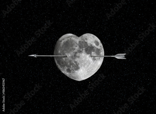 Celestial Heart Moon with Arrow – Romantic Night Sky Graphic for Love, Valentine's Day, and Art Projects