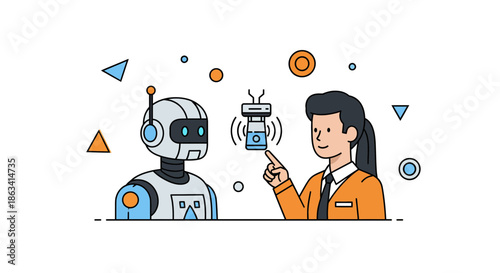 Human and robot interaction demonstrating technology and innovation in the future.