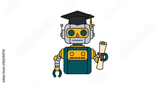 Intelligent robot graduate with a diploma and academic cap future education.