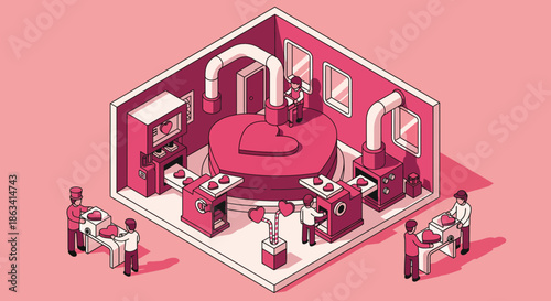 Heartshaped factory producing love romance and affection for everyone to enjoy.