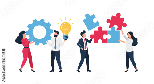 Teamwork and collaboration concept with diverse people working together to achieve goals.