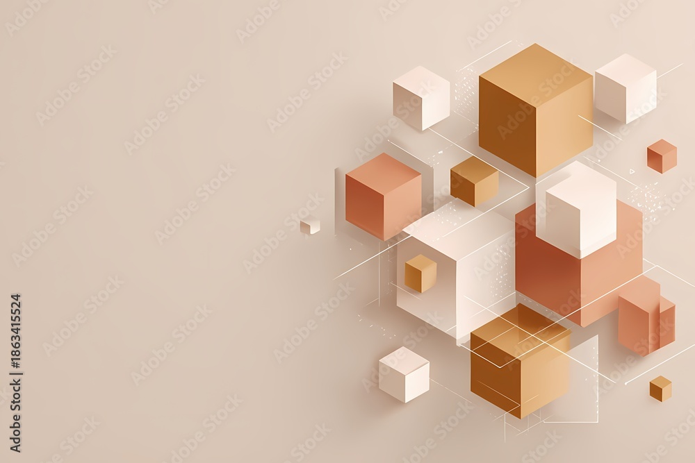 Obraz premium Abstract geometric cubes in warm tones with white blocks on a soft beige background