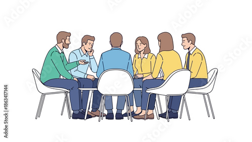 A diverse group of people sitting in a circle, engaged in a thoughtful discussion or group therapy session, fostering connection and shared understanding