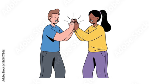 Two people giving each other a high five, symbolizing teamwork and celebration