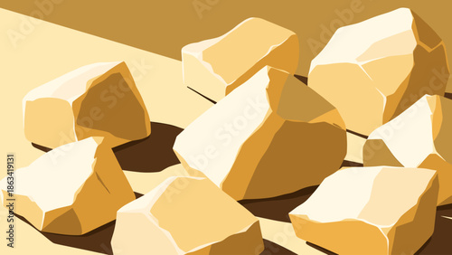 Abstract Cubist Rocks: Stylized Mineral Formation in Warm Tones