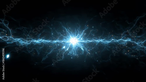 Seamless electric shock animation featuring bright blue lightning arcs and sparks radiating from center on dark background, ideal for tech intros and game effects