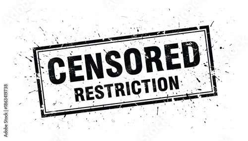 Censored restriction rectangle frame black stamp with paint splash on transparent background