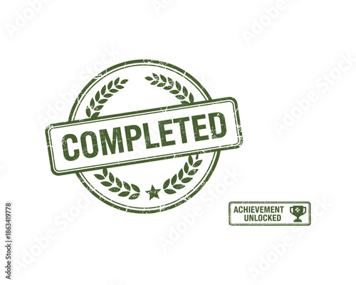 Completed achievement unlocked stamp design template on transparent background