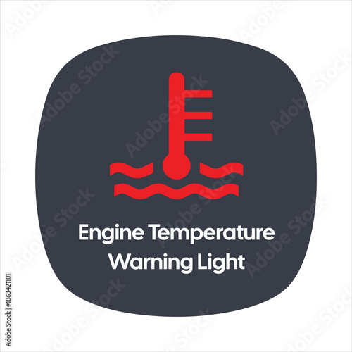 Engine Temperature Warning Icon – Red Thermometer with Fluid Waves – High Quality Vectorial Stock Image