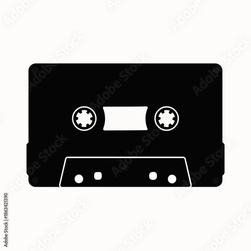 Simple silhouette vector illustration of a retro cassette tape in bold style