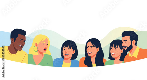 Inclusive Communication: A circle of diverse individuals engages in a friendly conversation, emphasizing the significance of connection and open dialogue in a harmonious setting. 