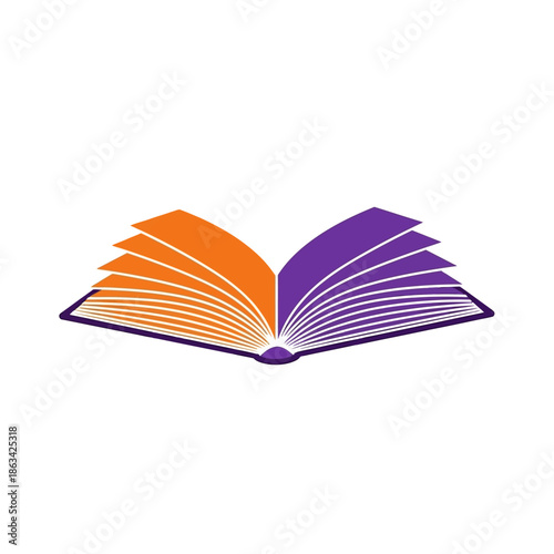 Open book with colorful gradient pages illustration.