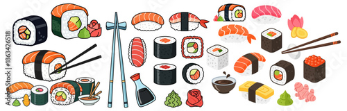 Vibrant sushi and sashimi assortment with chopsticks