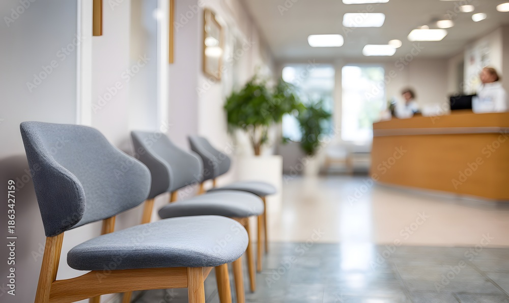 Fototapeta premium a contemporary cardiology clinic waiting area. Modern seating, clean architectural lines