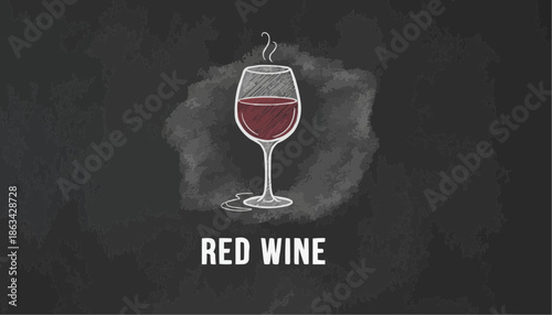Red wine served in a glass on a chalkboard background